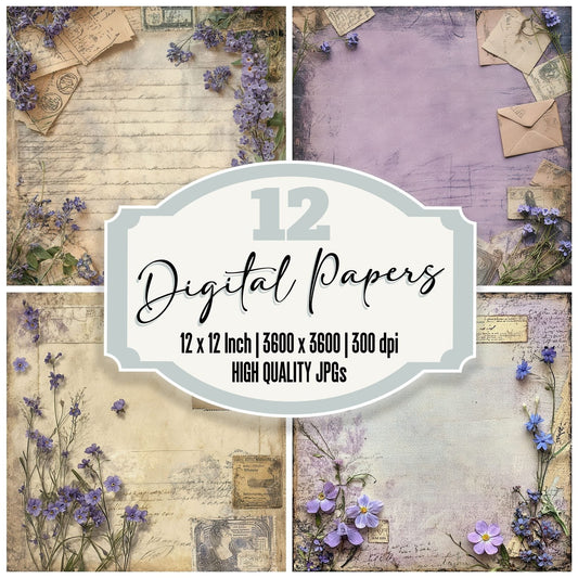 Lavender Postmark Corners Digital Paper Pack (DDD002295)