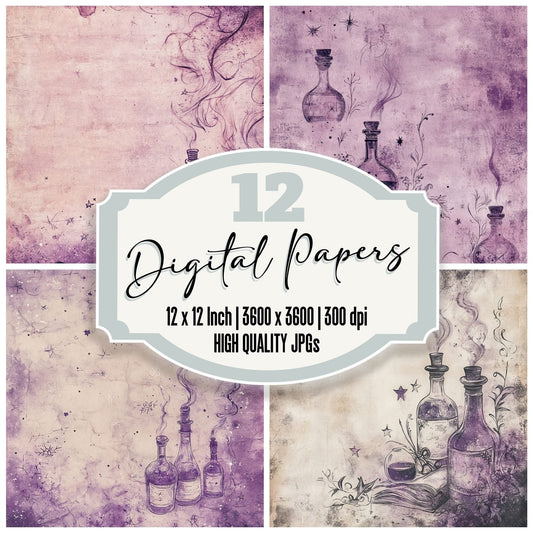 Lavender Potion Bottles Digital Paper Pack (DDD002296)