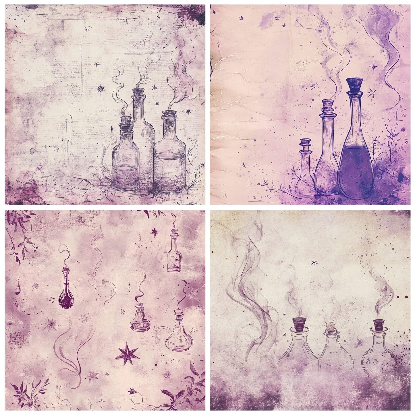 Lavender Potion Bottles Digital Paper Pack (DDD002296)