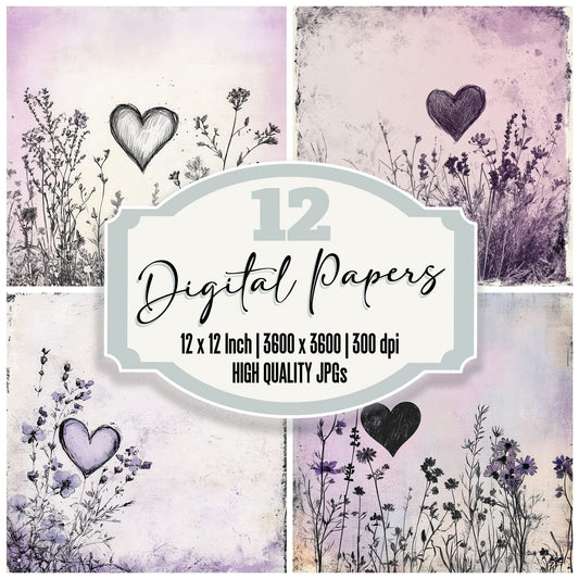 Lavender Sketch Bloom Digital Paper Pack (DDD002298)