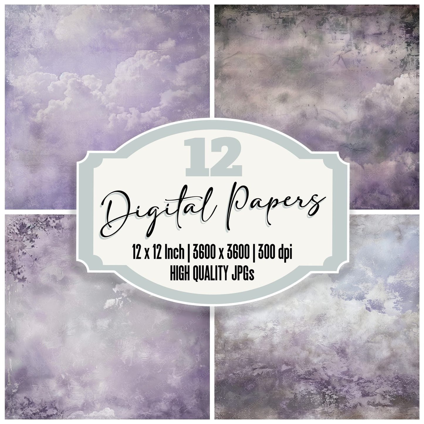 Lavender and Grey Cloud Texture Digital Paper Pack (DDD002300)