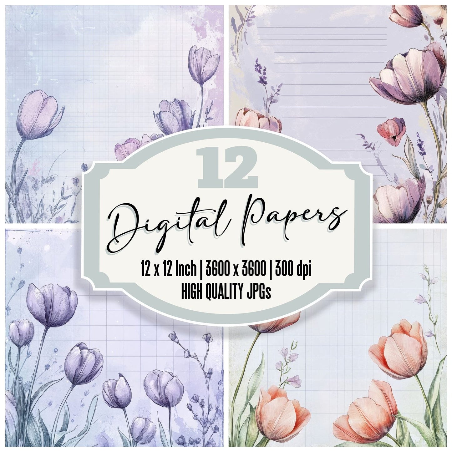 Lavender Tulip Script Digital Paper Pack (DDD002303)