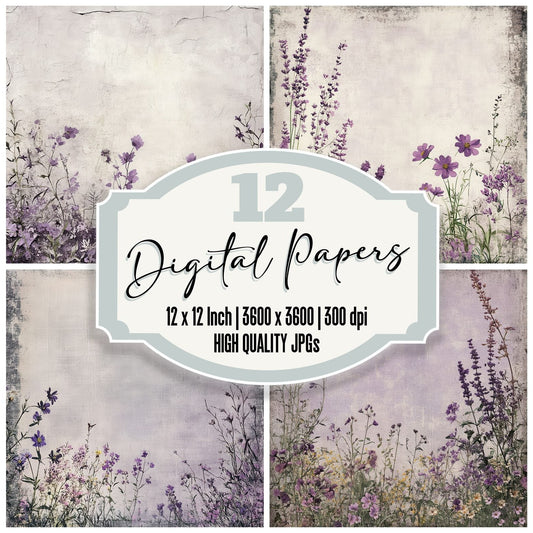 Lavender Wild Shabby Digital Paper Pack (DDD002305)