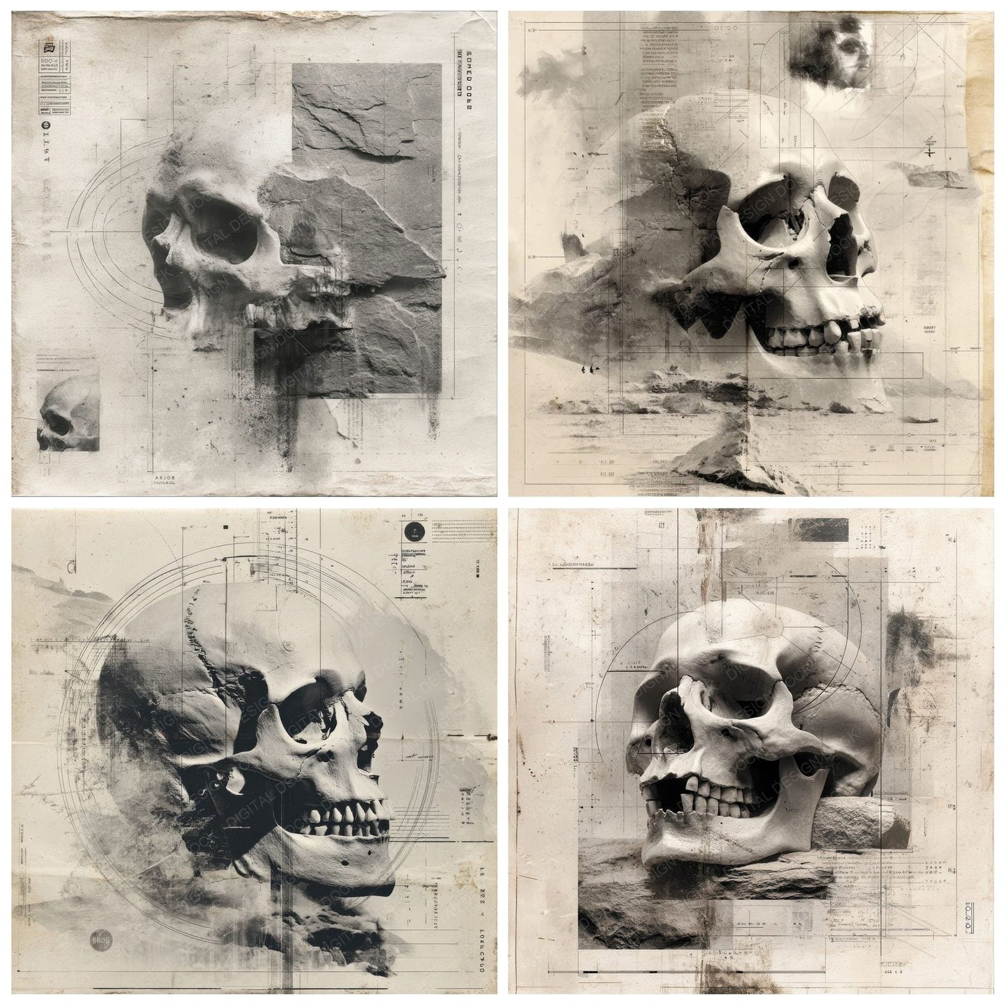 Layered Human Skull Digital Paper Pack (DDD002306)
