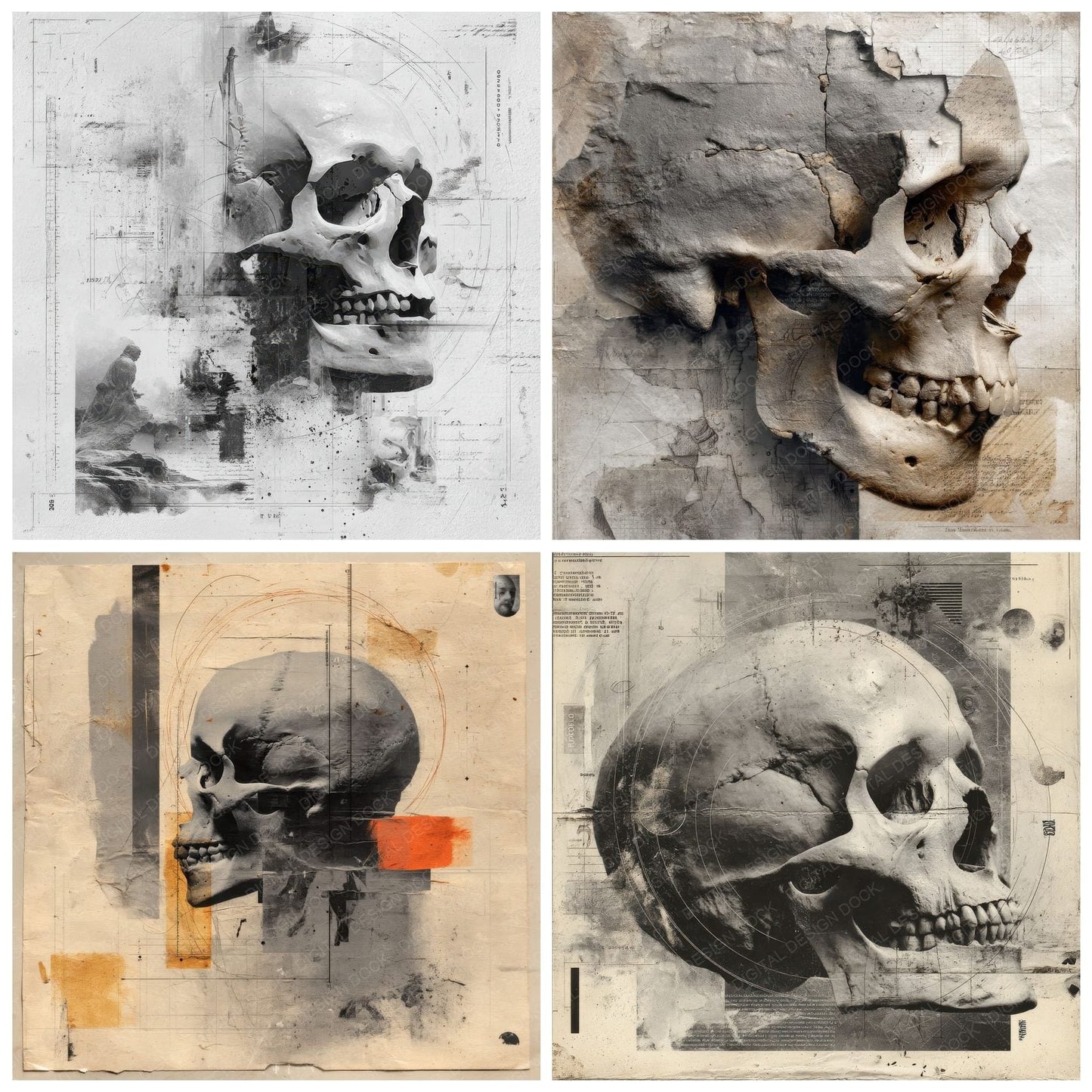 Layered Human Skull Digital Paper Pack (DDD002306)