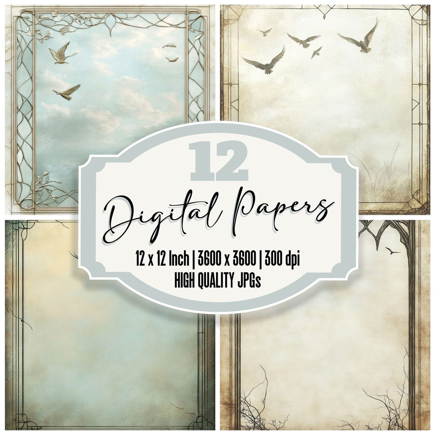 Leaded Glass Bird View Digital Paper Pack (DDD002307)