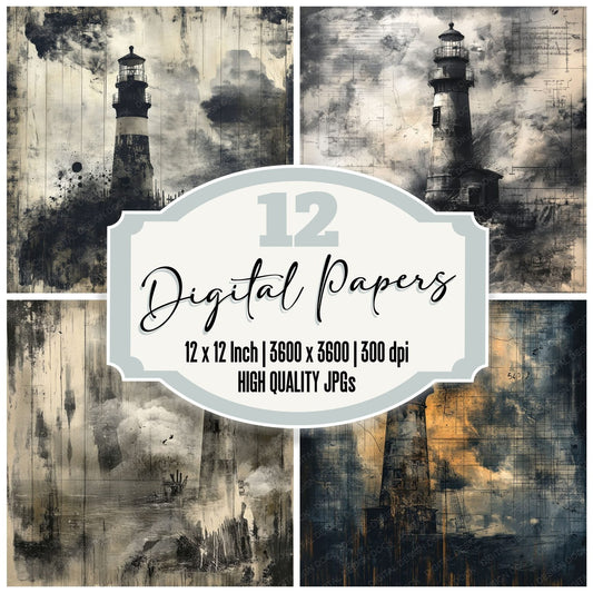 Lighthouse Fog Sketch Digital Paper Pack (DDD002344)