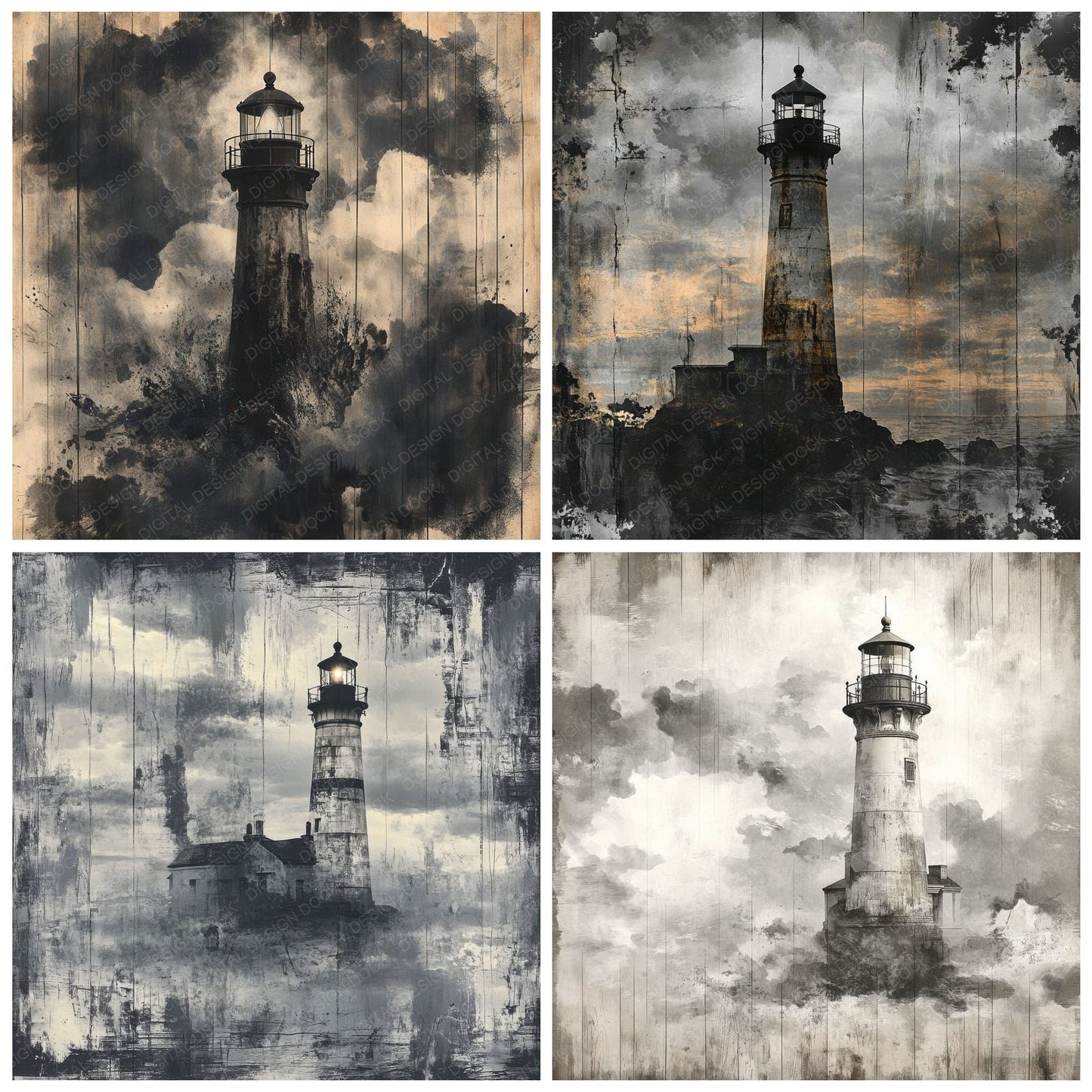 Lighthouse Fog Sketch Digital Paper Pack (DDD002344)