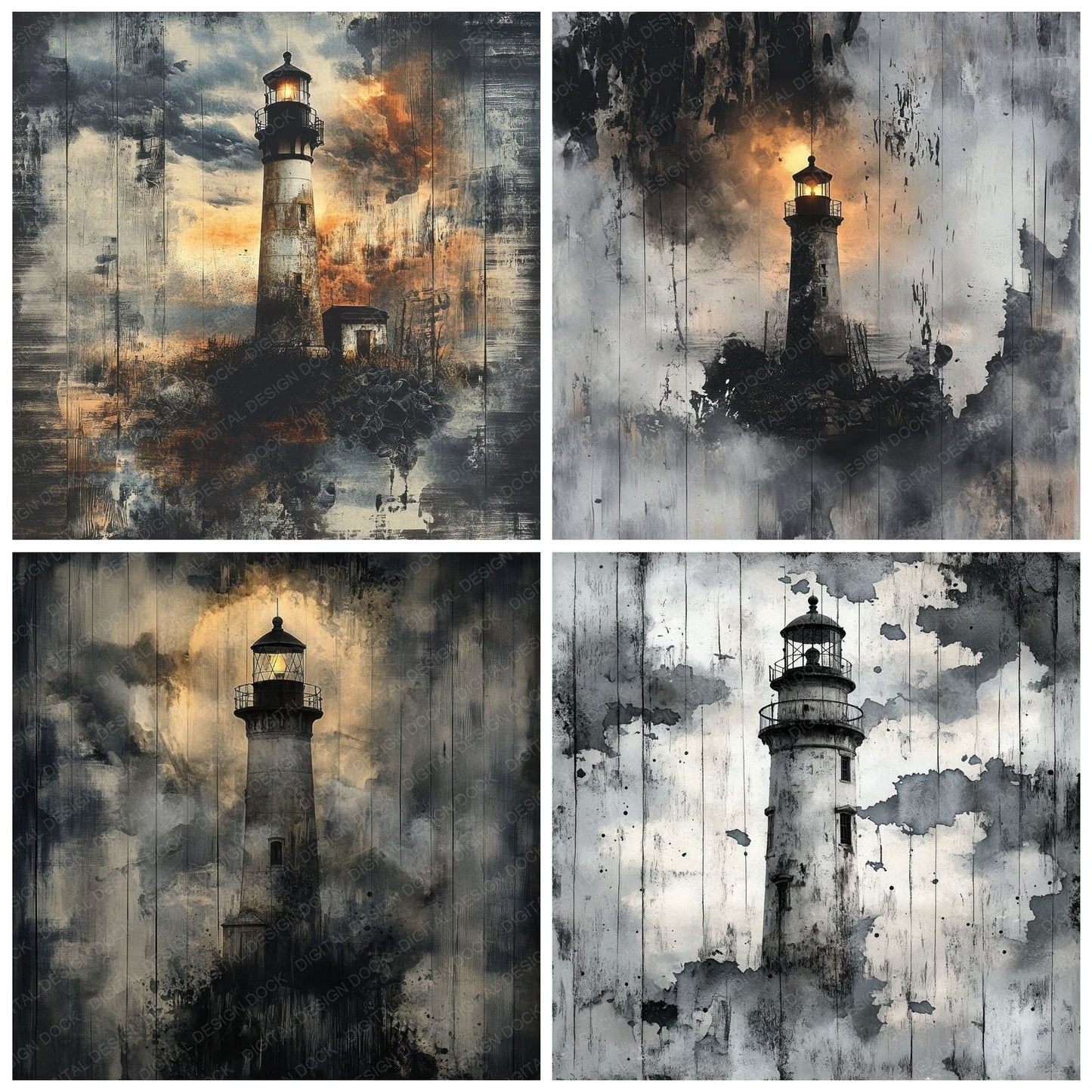 Lighthouse Fog Sketch Digital Paper Pack (DDD002344)