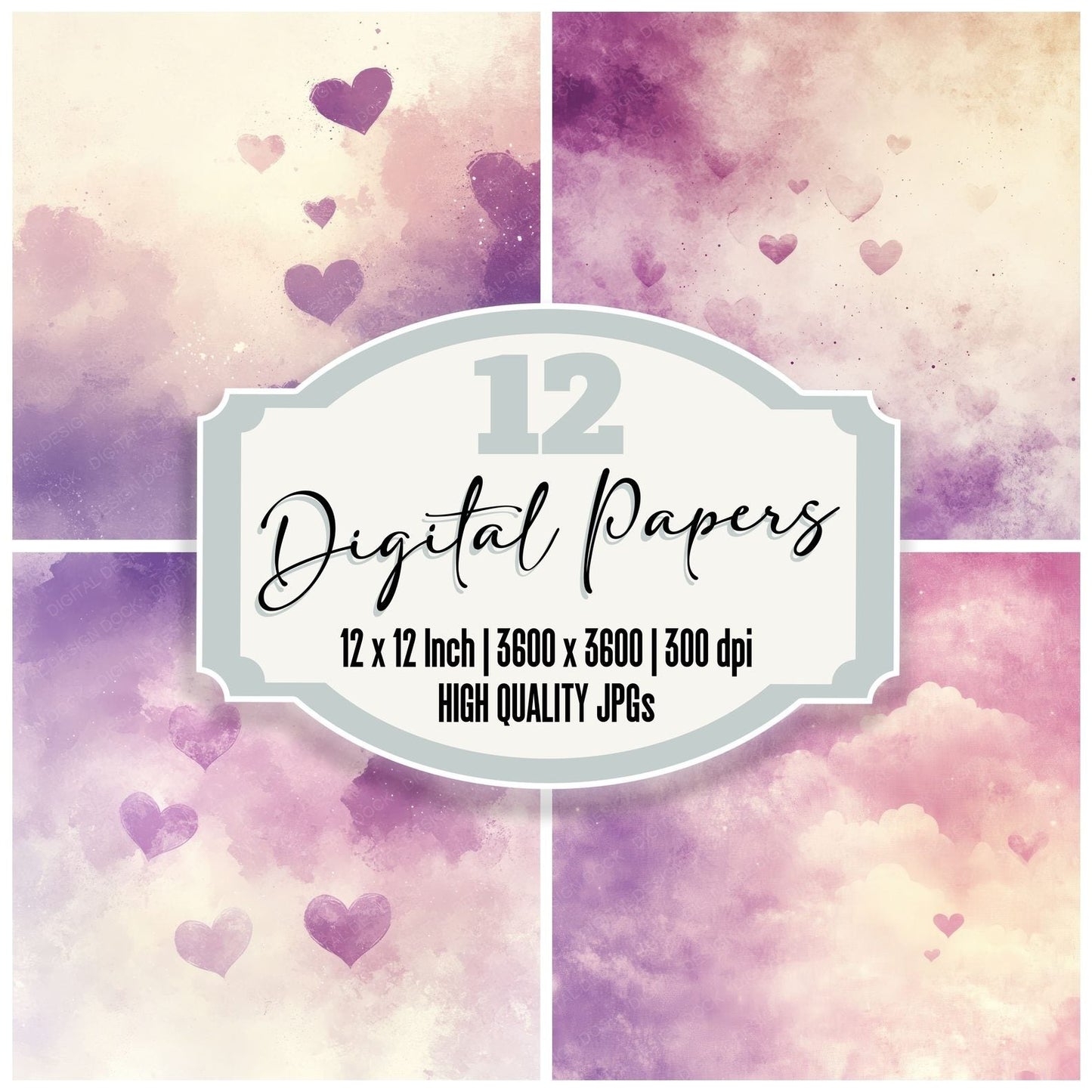 Lilac Cloud Hearts Digital Paper Pack (DDD002348)