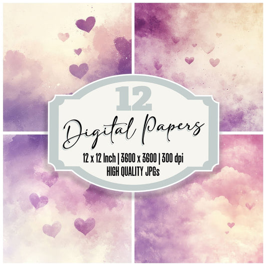 Lilac Cloud Hearts Digital Paper Pack (DDD002348)