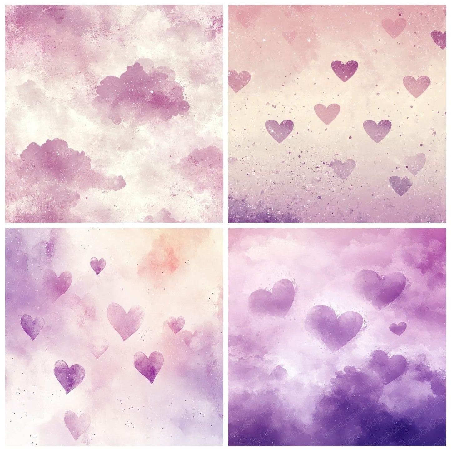 Lilac Cloud Hearts Digital Paper Pack (DDD002348)