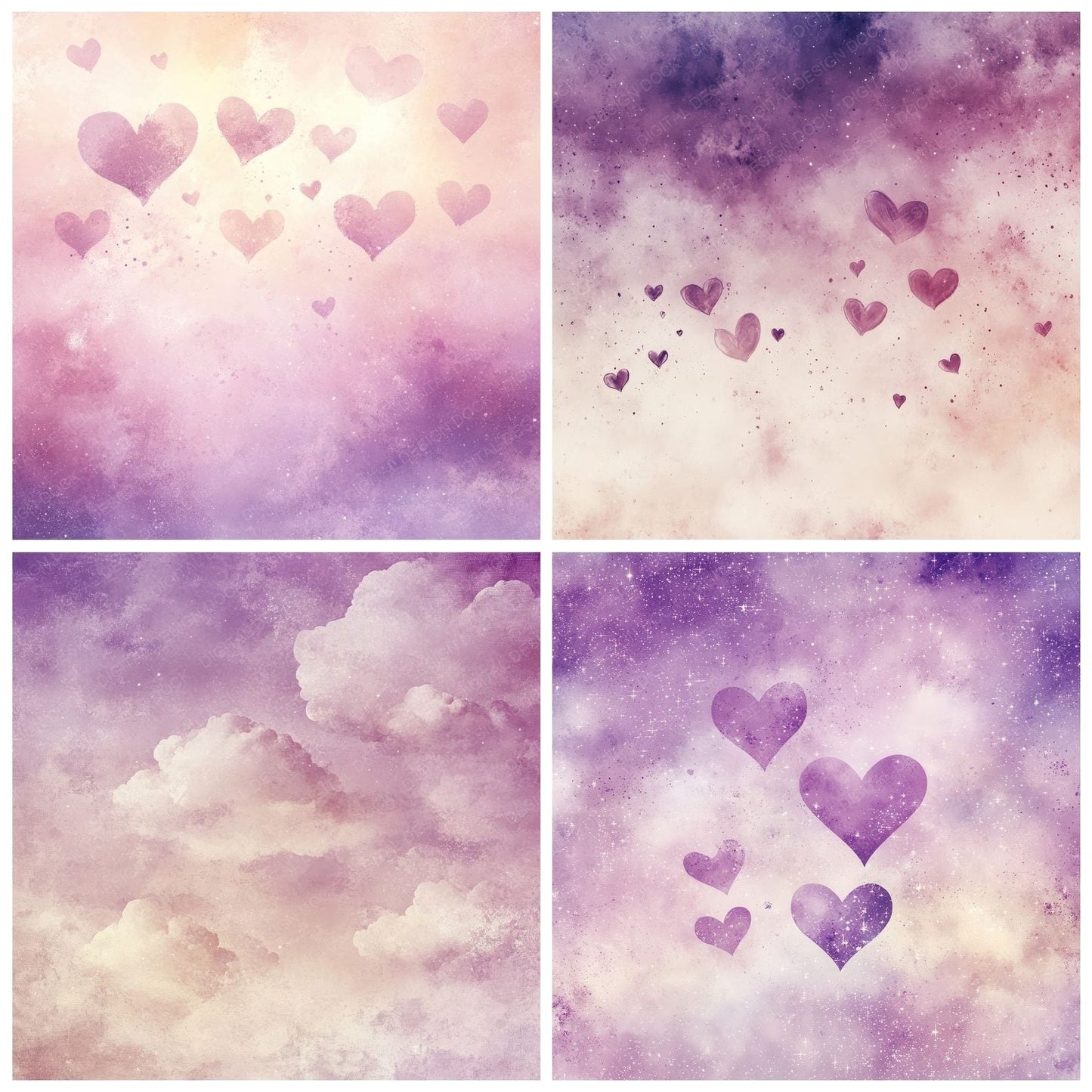 Lilac Cloud Hearts Digital Paper Pack (DDD002348)