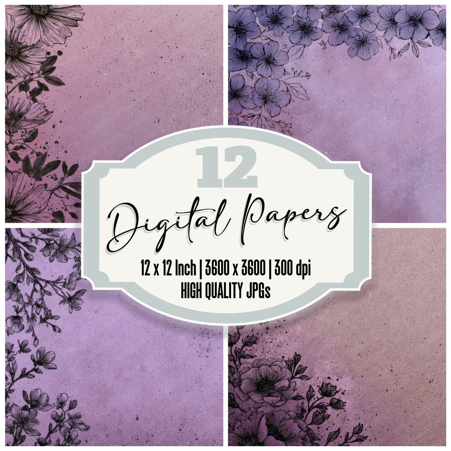 Lilac Pen Bloom Digital Paper Pack (DDD002354)