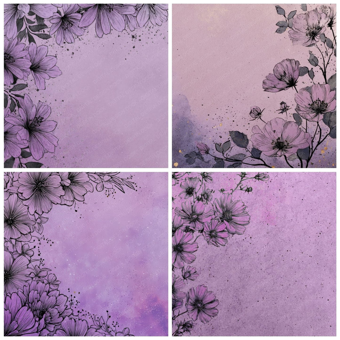 Lilac Pen Bloom Digital Paper Pack (DDD002354)