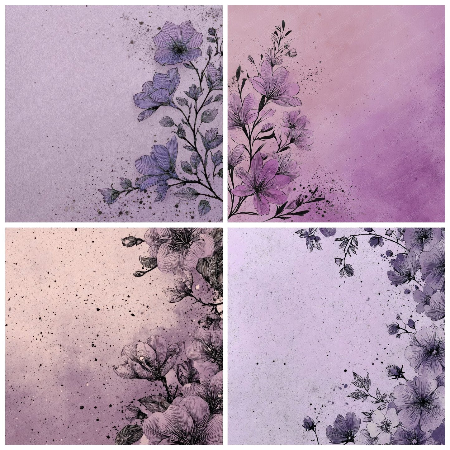Lilac Pen Bloom Digital Paper Pack (DDD002354)