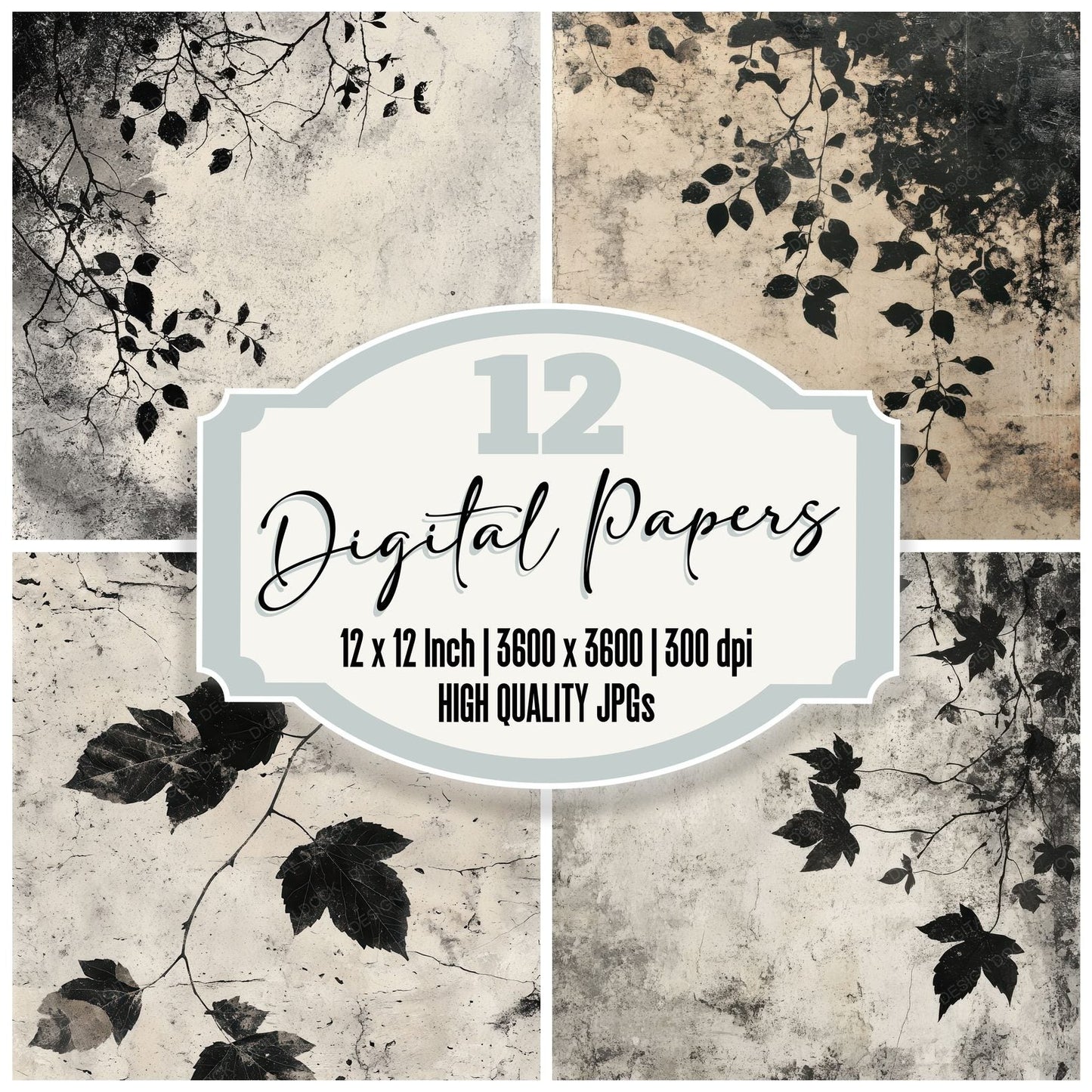 Limestone Ink Leaves Digital Paper Pack (DDD002359)