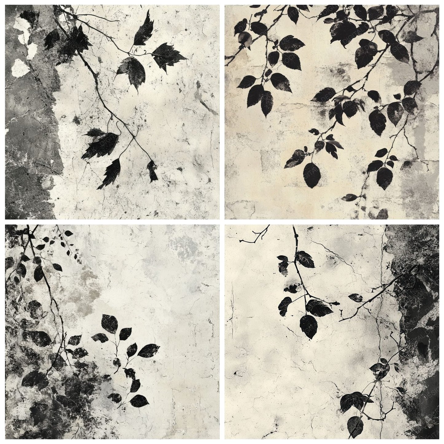 Limestone Ink Leaves Digital Paper Pack (DDD002359)