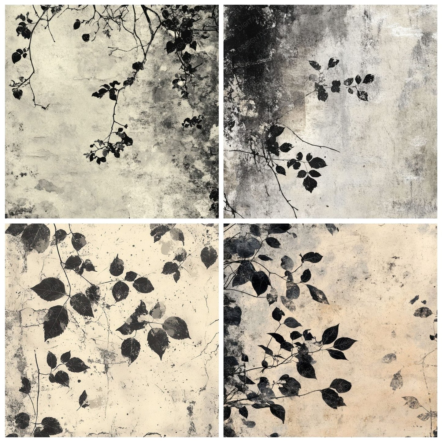 Limestone Ink Leaves Digital Paper Pack (DDD002359)
