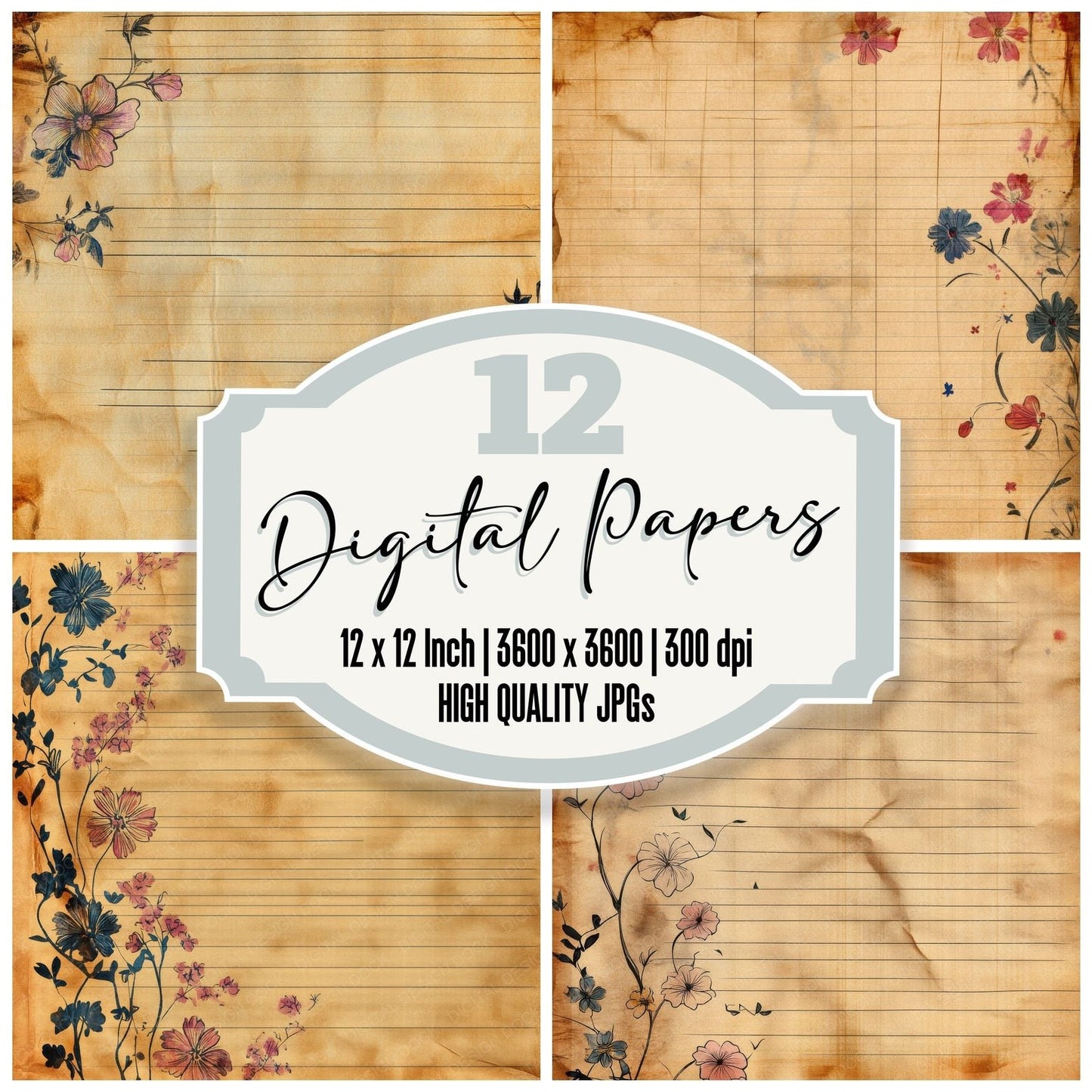 Lined Floral Digital Paper Pack (DDD002367)