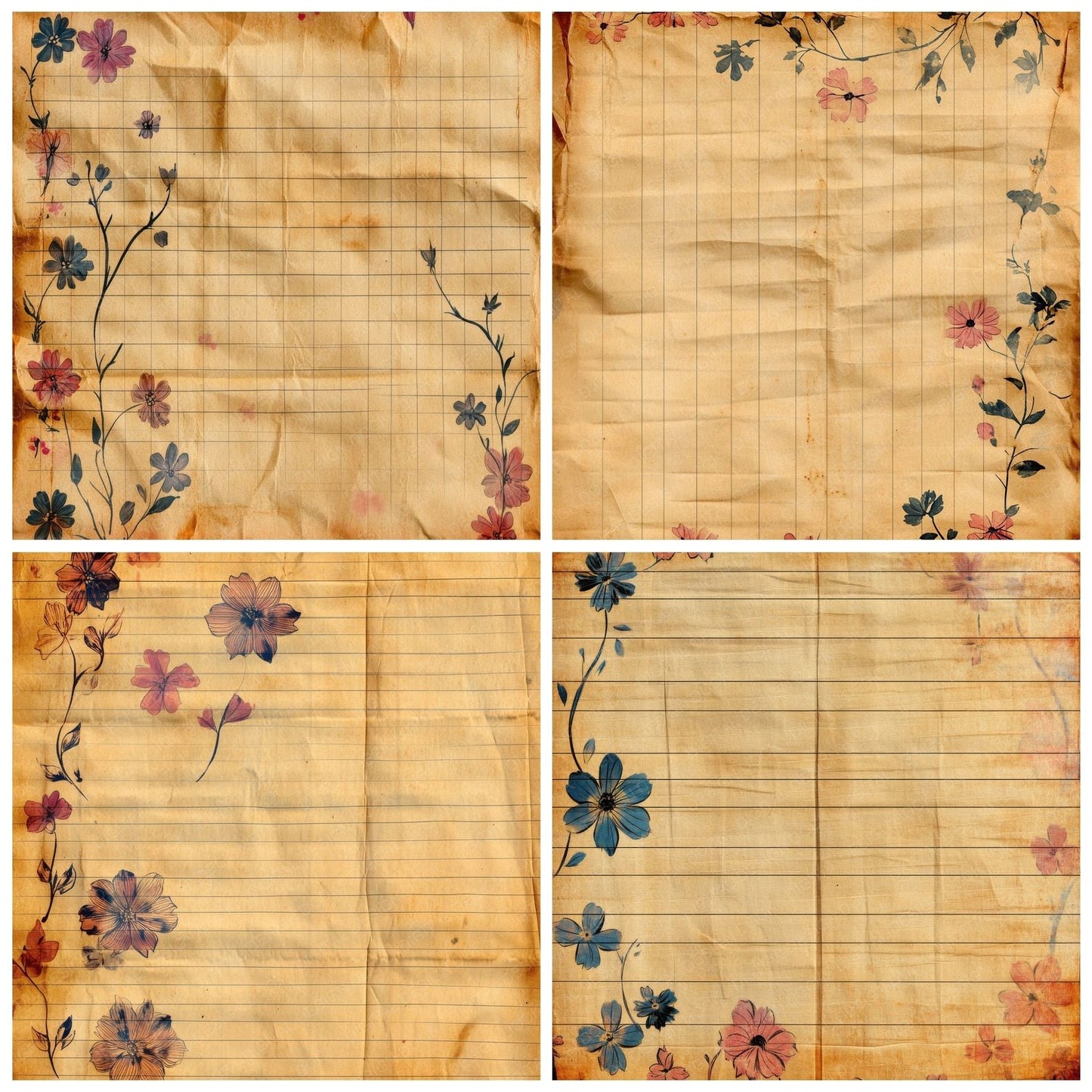 Lined Floral Digital Paper Pack (DDD002367)