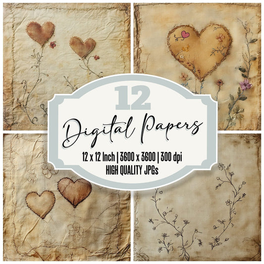 Linen Heirloom Heart Digital Paper Pack (DDD002370)