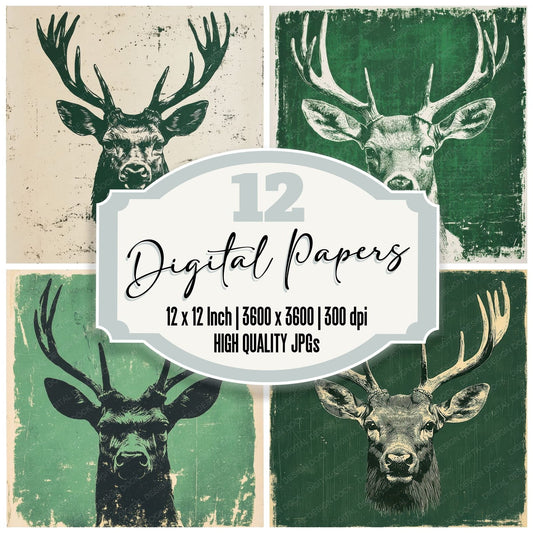 Linocut Deer Side Digital Paper Pack (DDD002373)