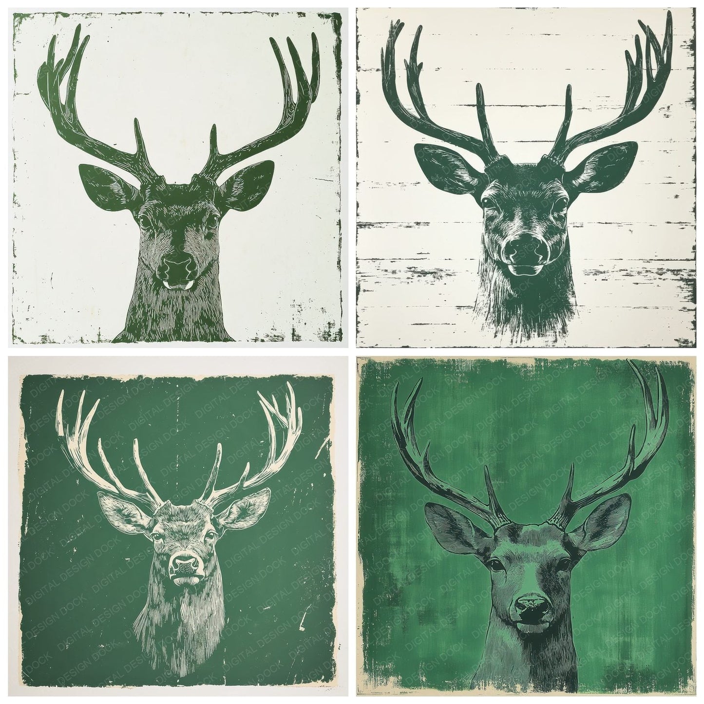 Linocut Deer Side Digital Paper Pack (DDD002373)