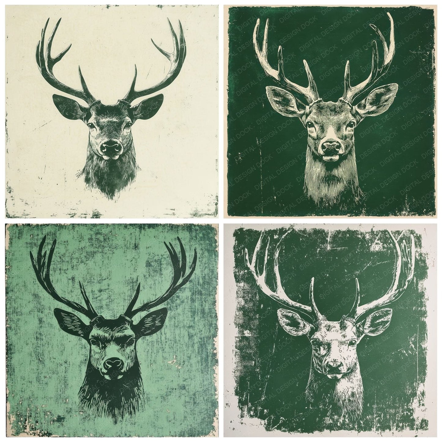 Linocut Deer Side Digital Paper Pack (DDD002373)