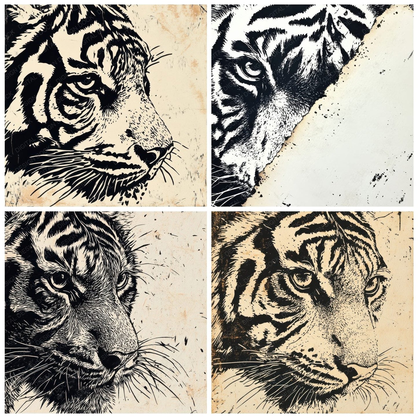 Linocut Tiger Face Digital Paper Pack (DDD002375)