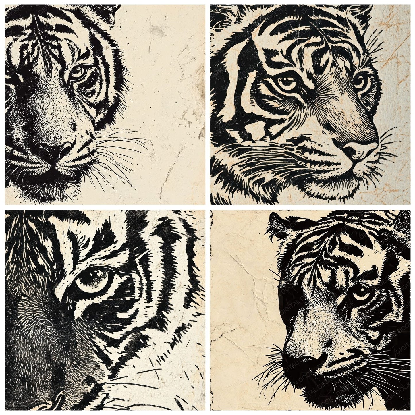 Linocut Tiger Face Digital Paper Pack (DDD002375)
