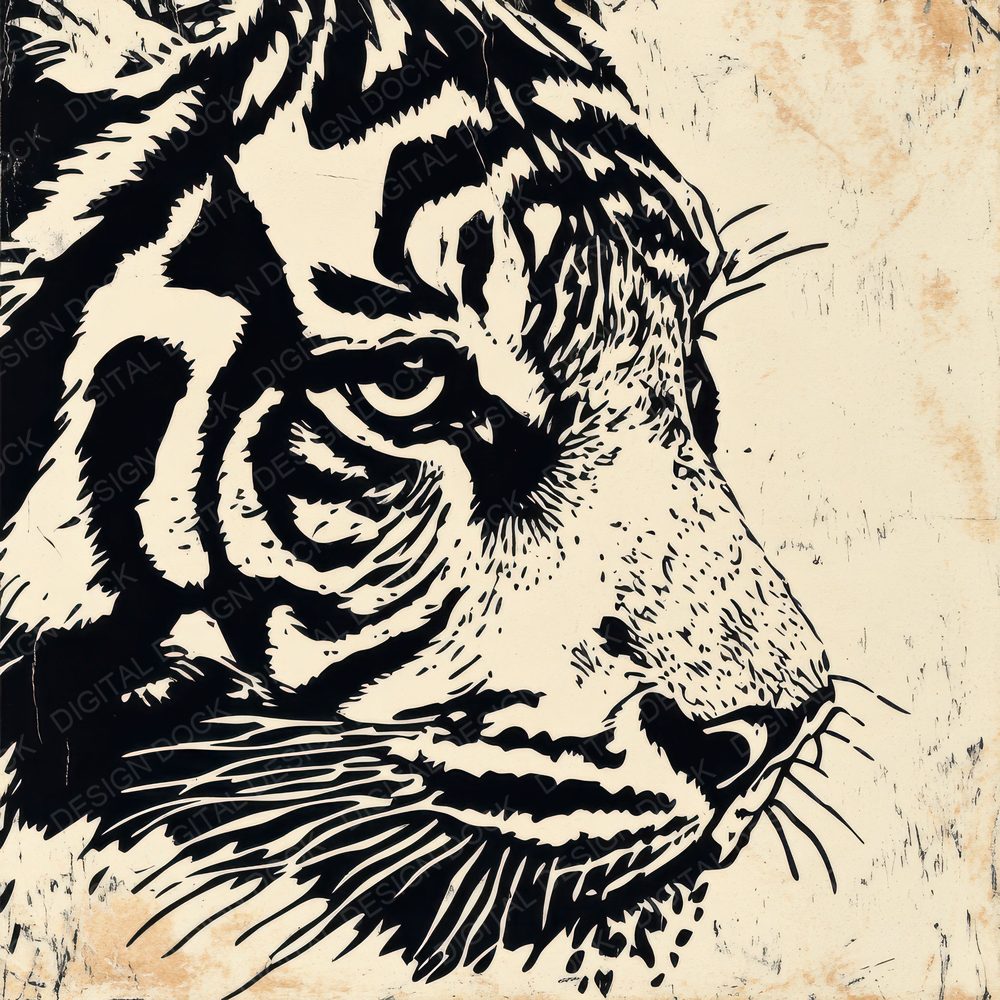 Linocut Tiger Face Digital Paper Pack (DDD002375)