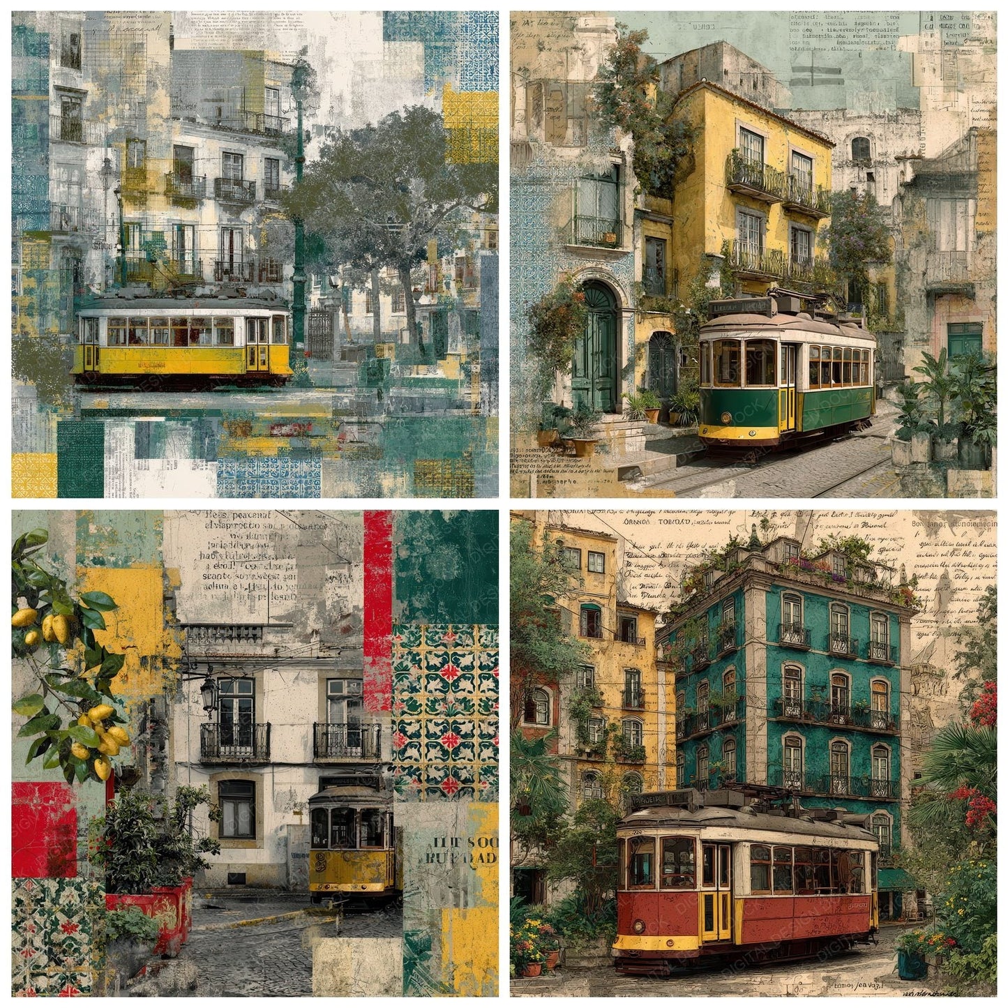 Lisbon Collage Tile Tram Fado Digital Paper Pack (DDD002378)