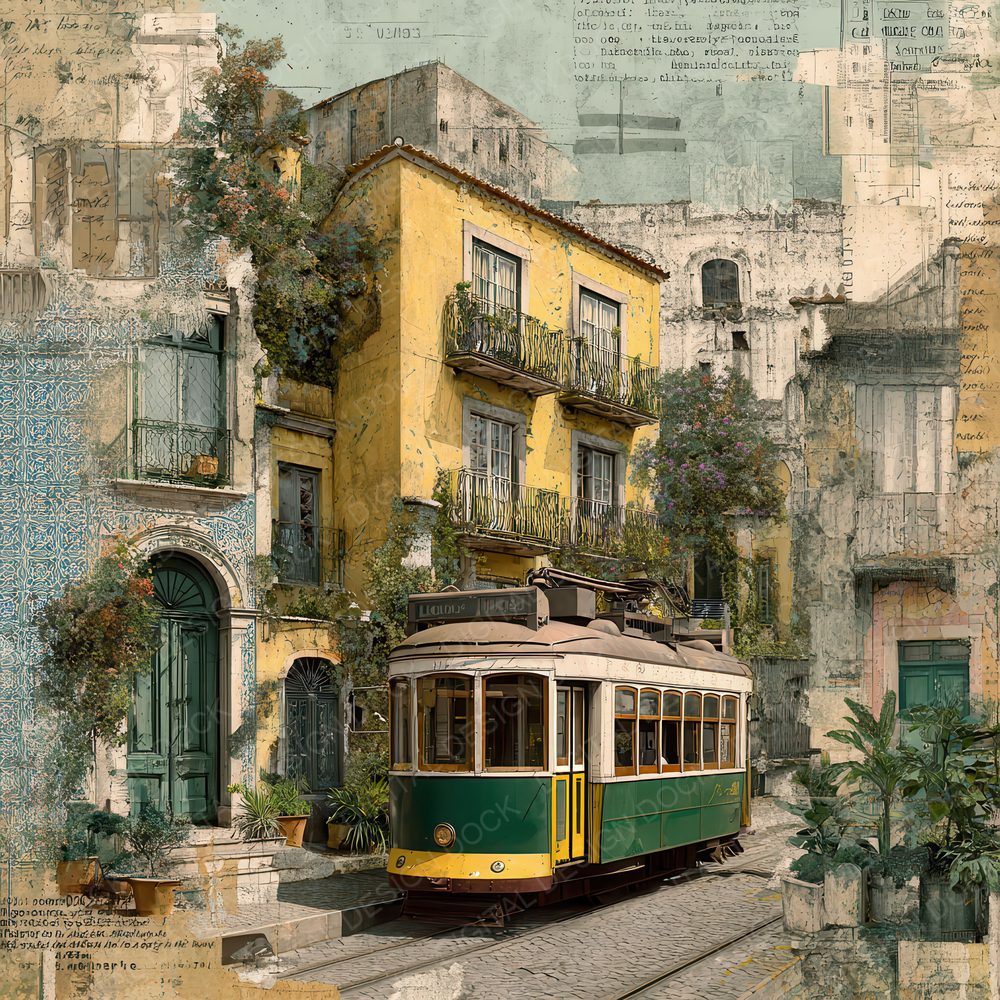 Lisbon Collage Tile Tram Fado Digital Paper Pack (DDD002378)