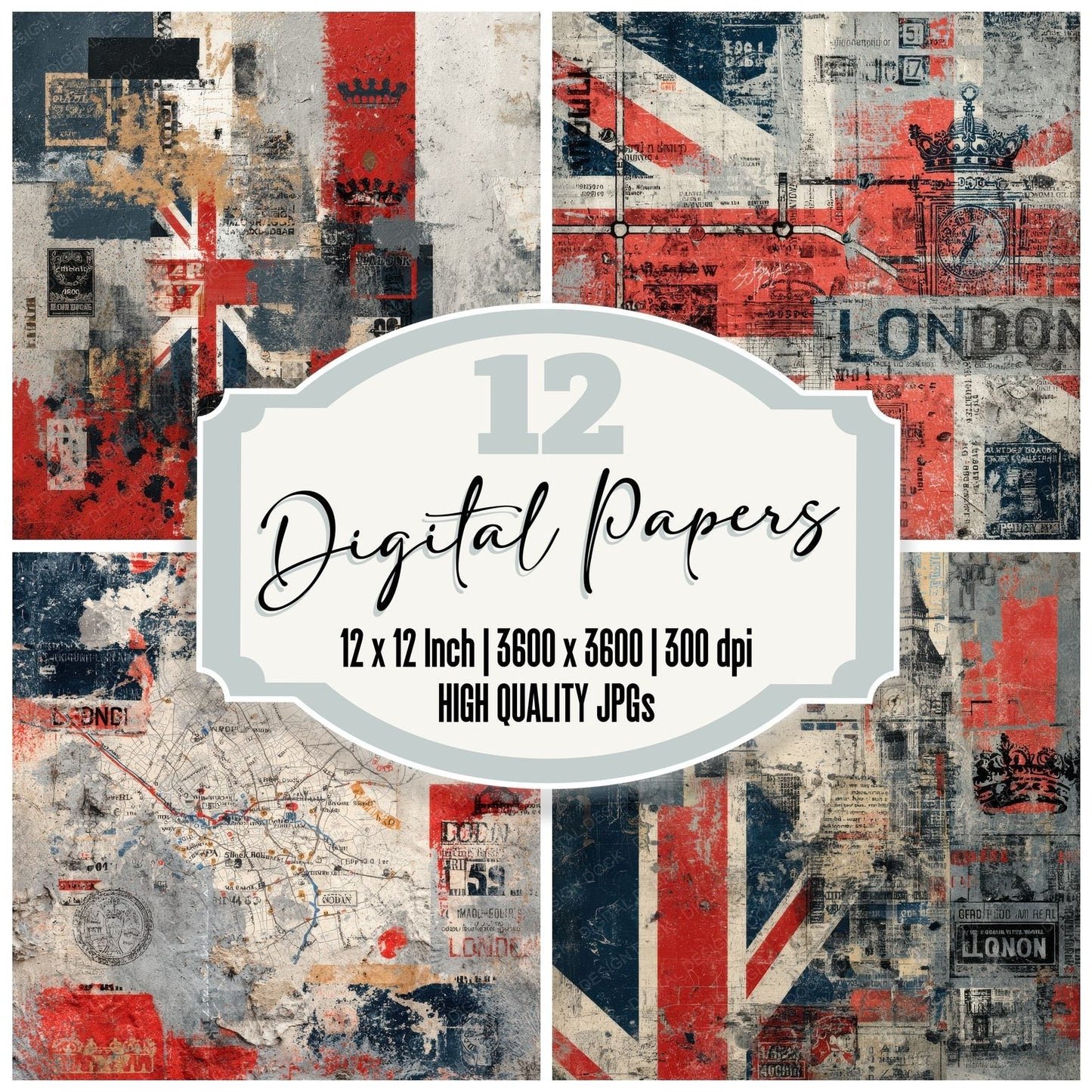 London Collage Underground Crown Zine Digital Paper Pack (DDD002384)