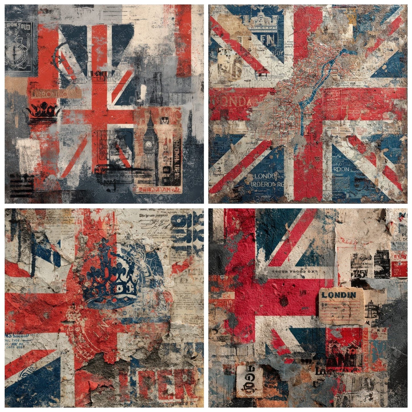 London Collage Underground Crown Zine Digital Paper Pack (DDD002384)