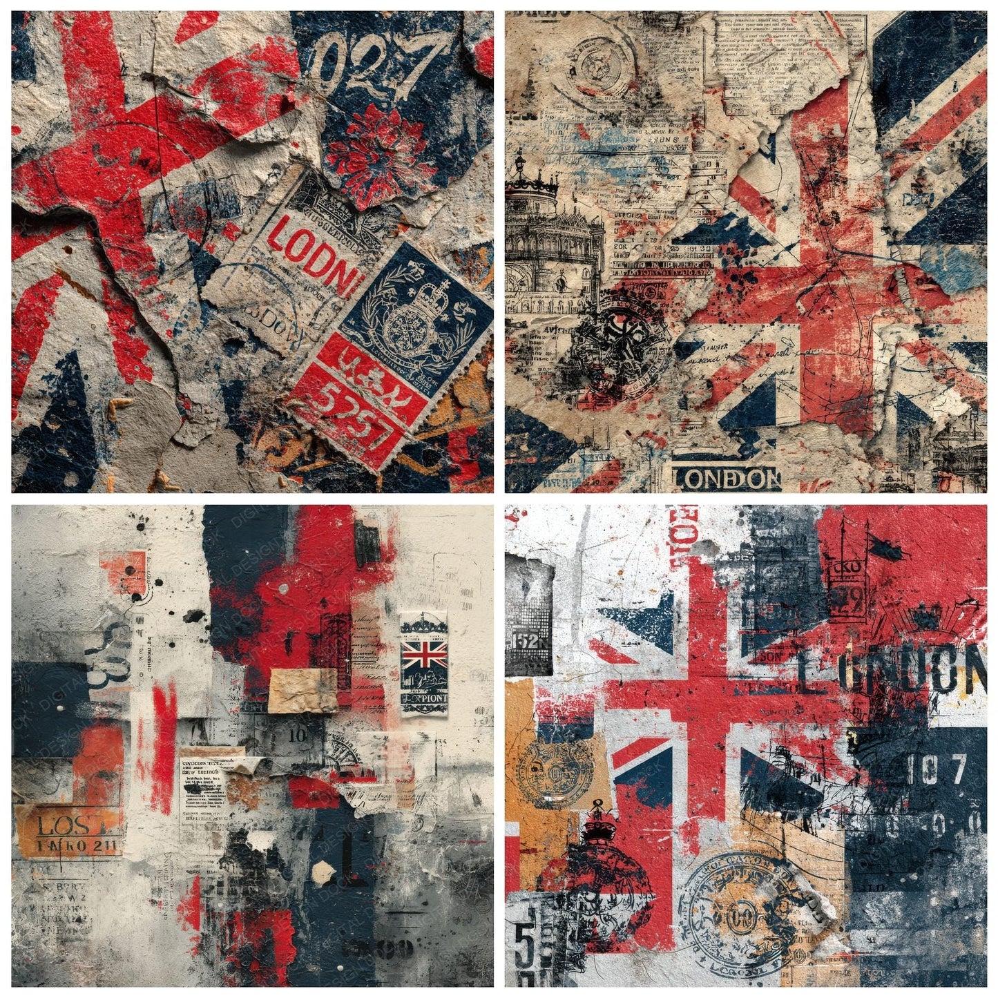London Collage Underground Crown Zine Digital Paper Pack (DDD002384)