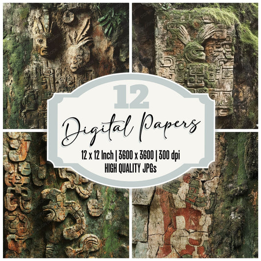 Lost Mayan Glyphs Digital Paper Pack (DDD002389)