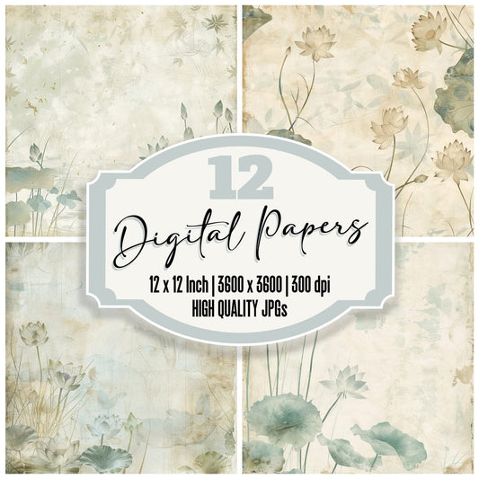 Lotus Flowers and Lily Pads Digital Paper Pack (DDD002390)