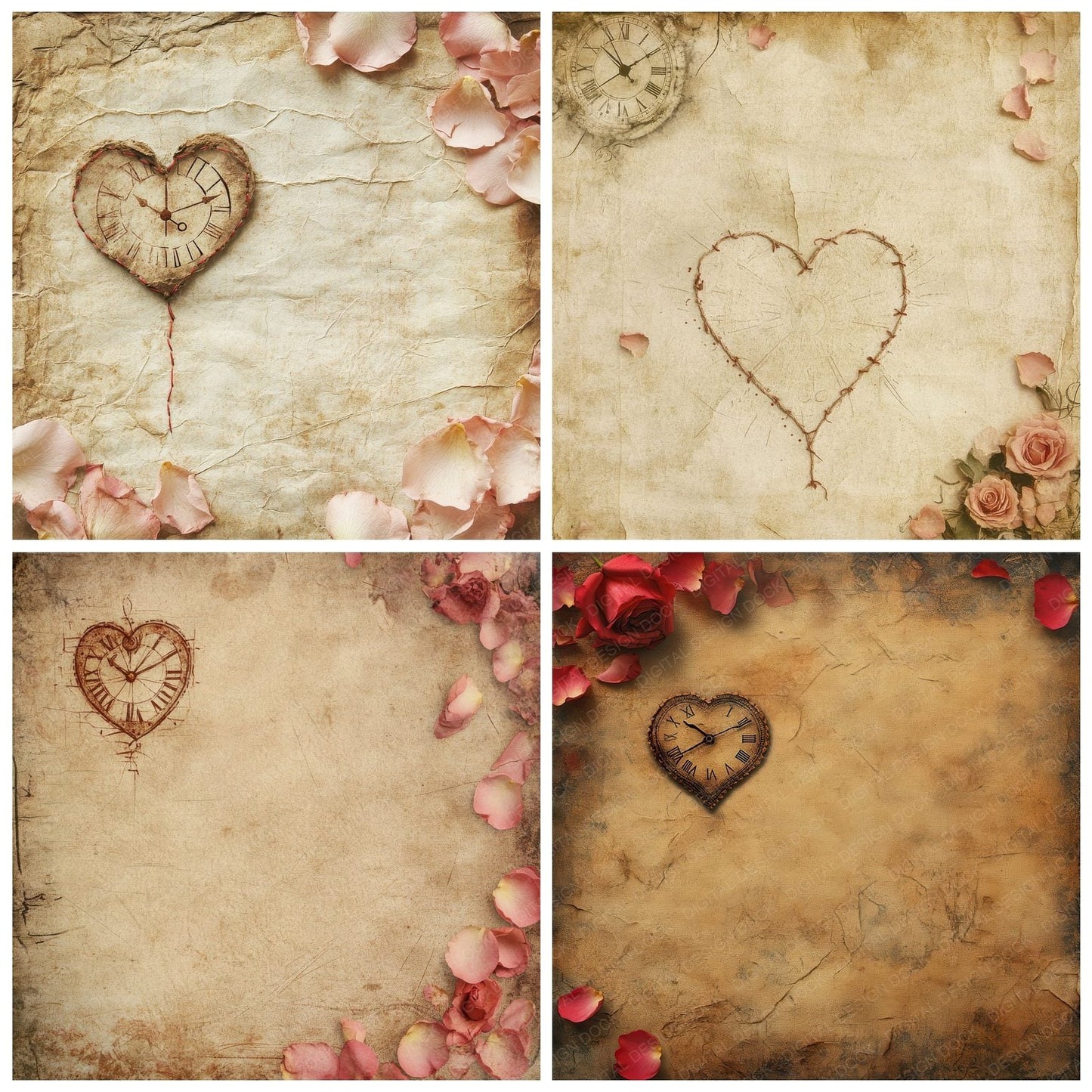 Love Clock Thread Bloom Digital Paper Pack (DDD002393)