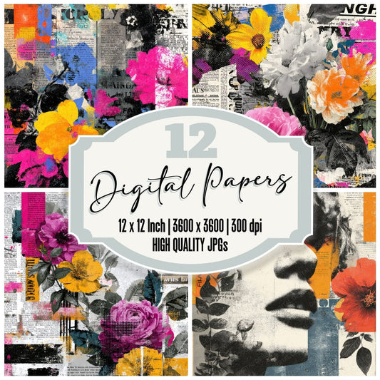 Magazine Bold Type Flower Digital Paper Pack (DDD002404)