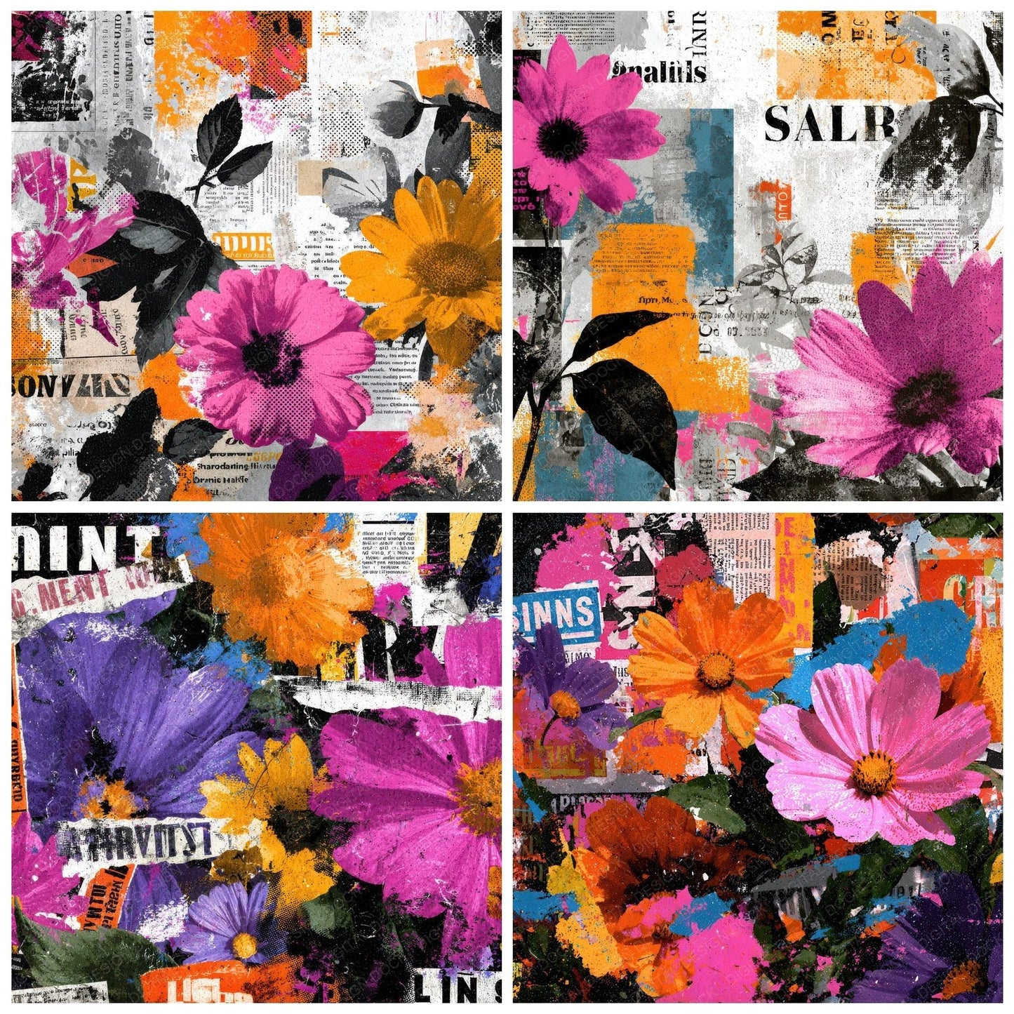 Magazine Bold Type Flower Digital Paper Pack (DDD002404)