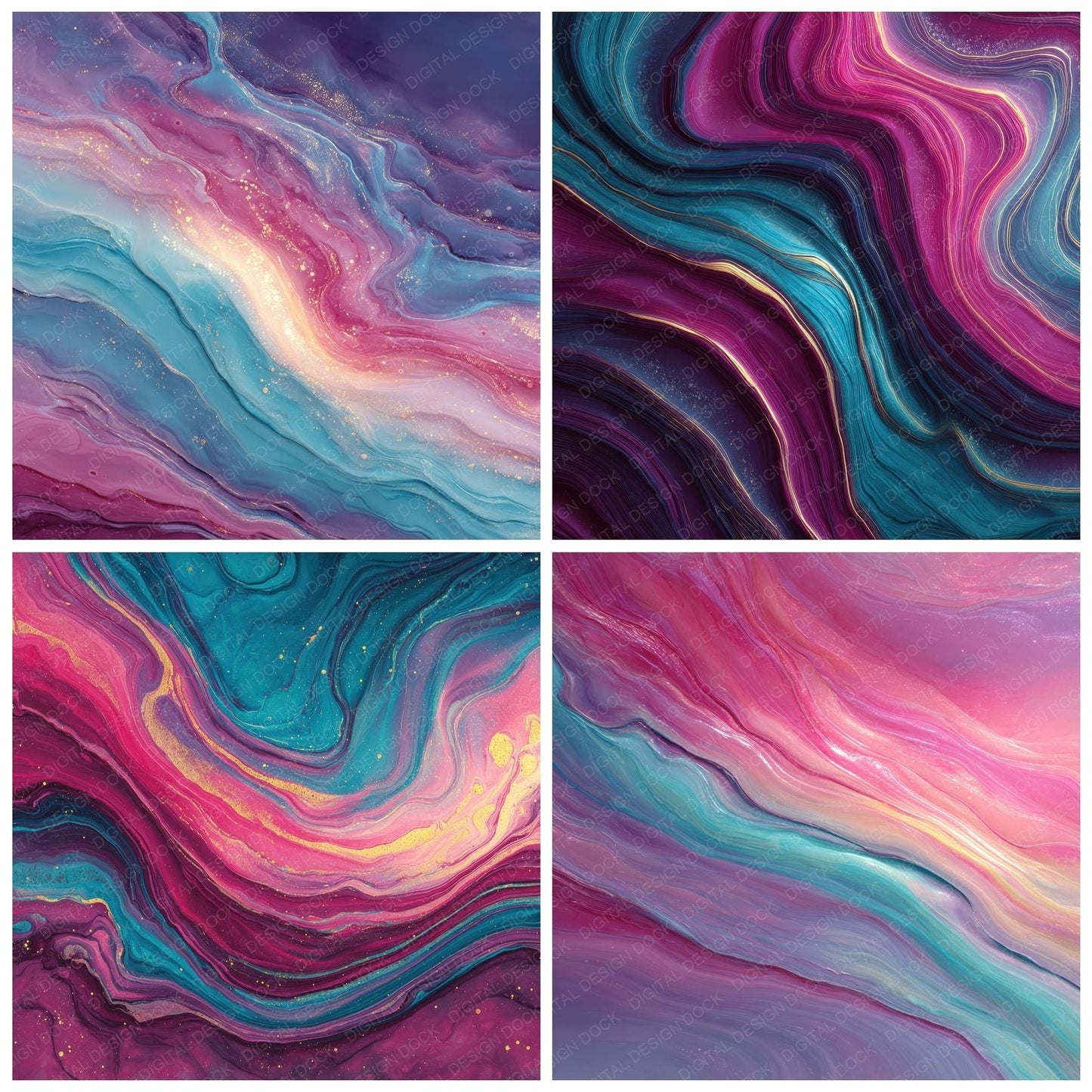 Magenta Cyan Marble Drip Digital Paper Pack (DDD002406)