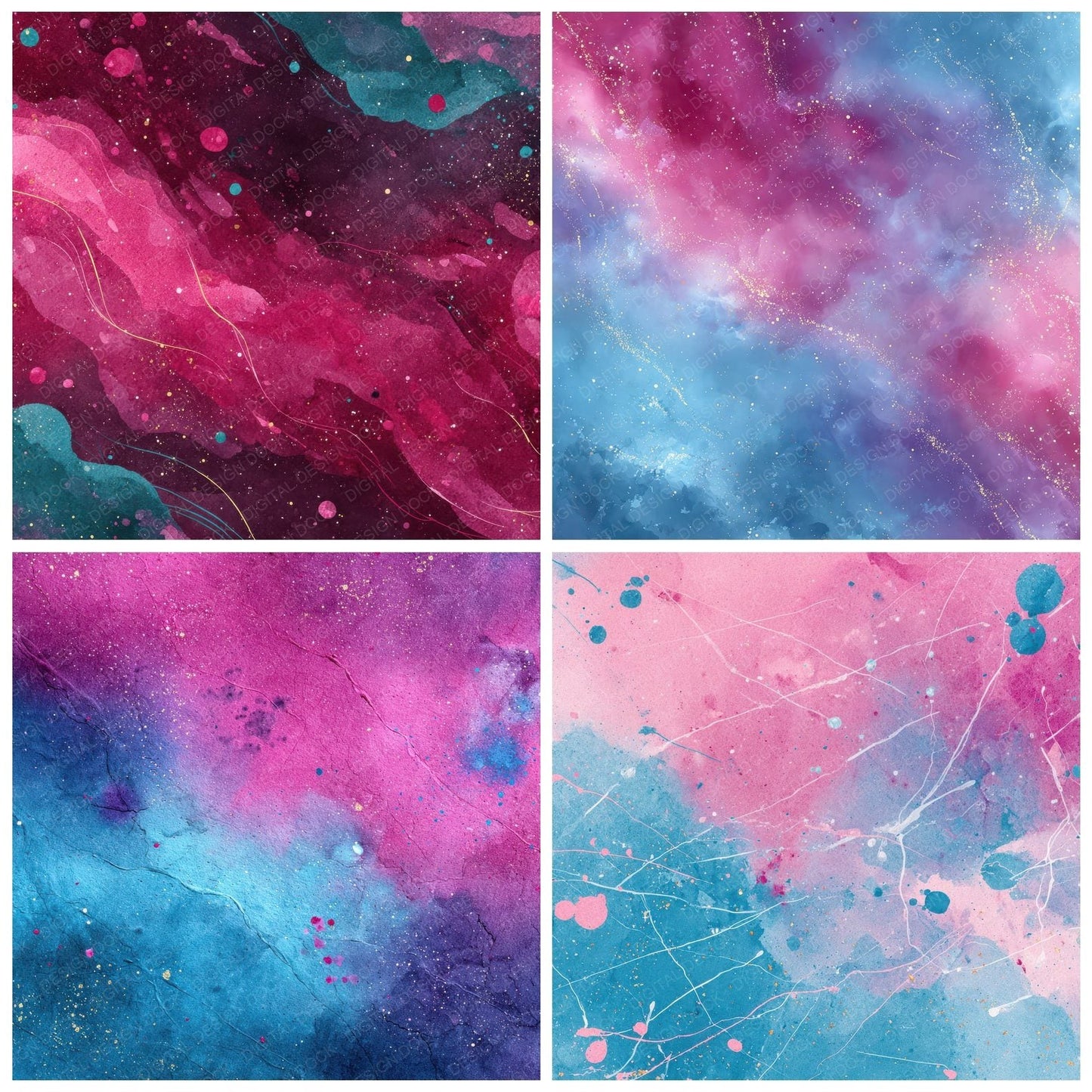 Magenta Cyan Wax Bubble Digital Paper Pack (DDD002407)