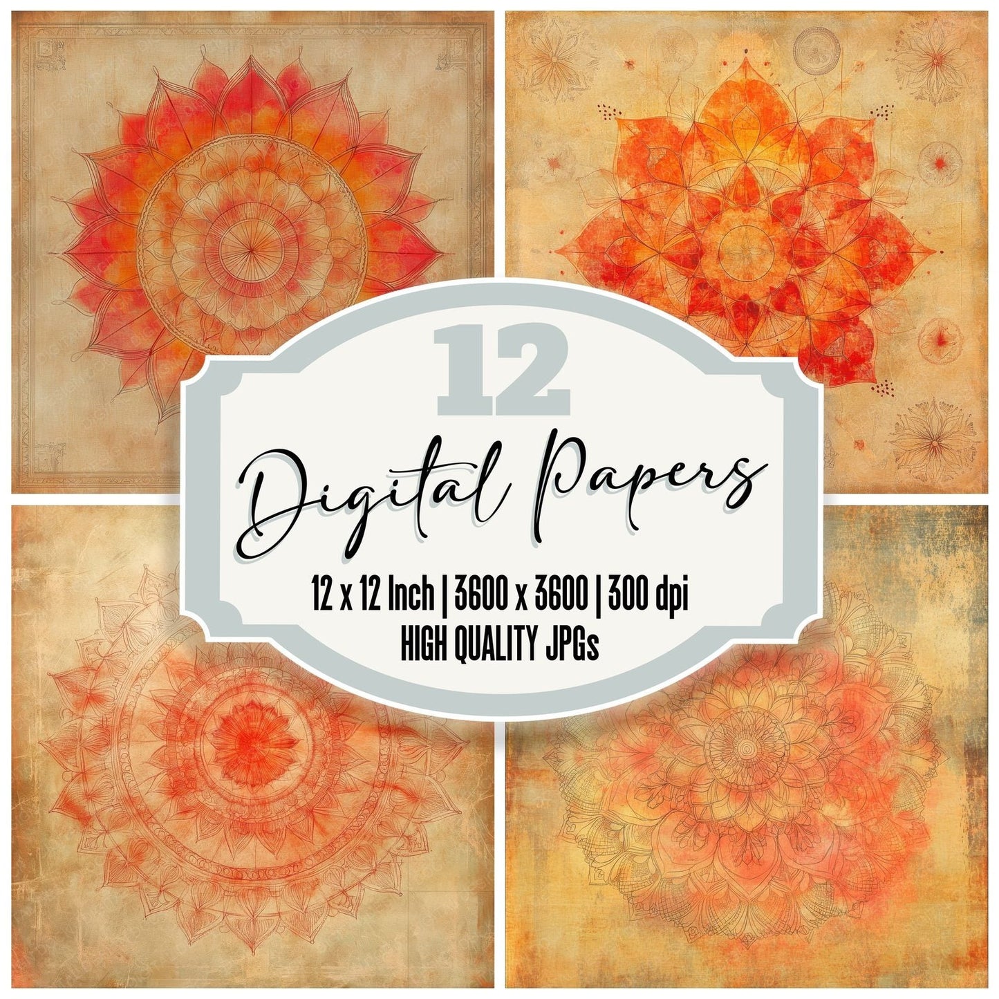 Mandala Lotus Glyph Digital Paper Pack (DDD002415)