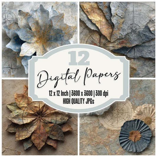 Map Petal Fold Shadow Digital Paper Pack (DDD002421)
