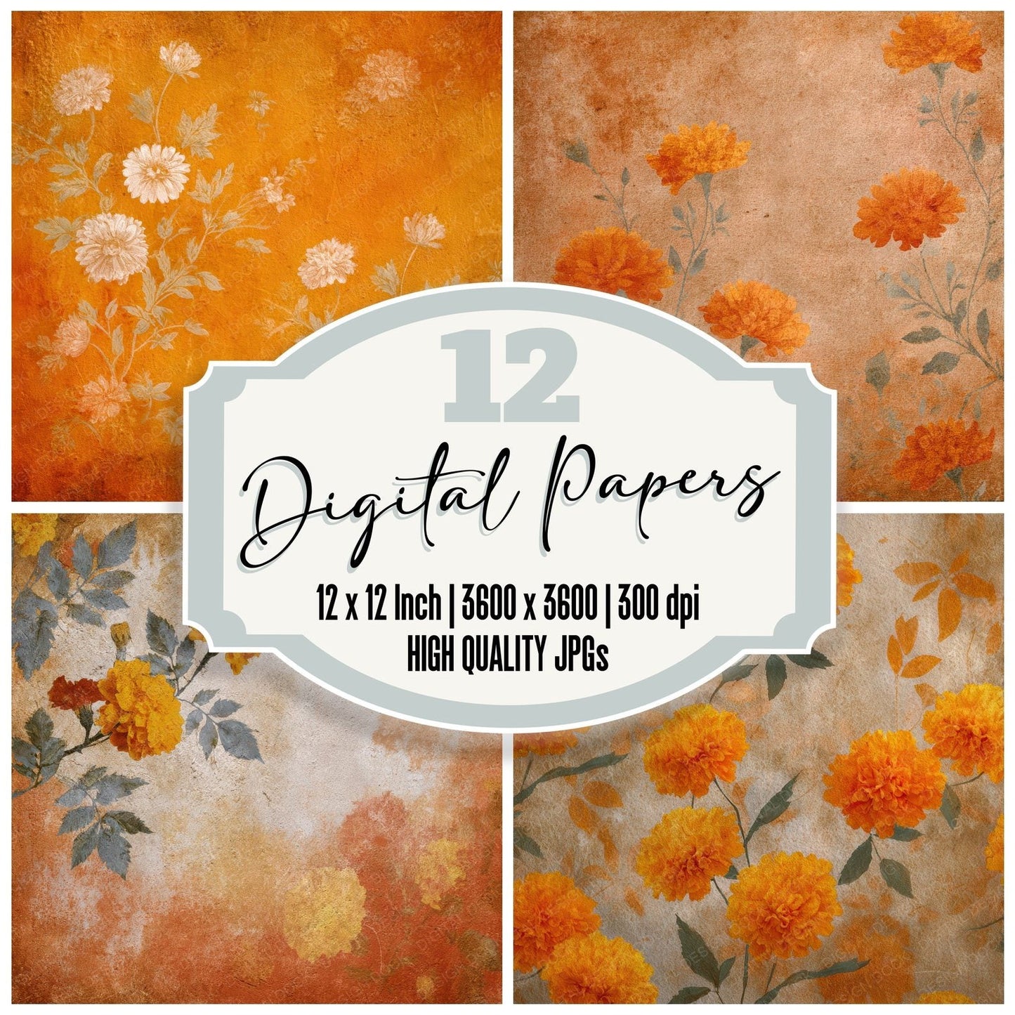 Marigold Clay Grain Floral Digital Paper Pack (DDD002429)
