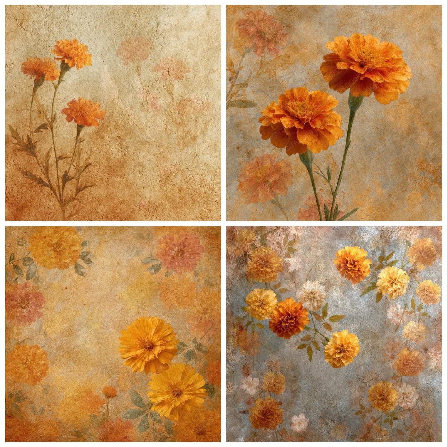 Marigold Clay Grain Floral Digital Paper Pack (DDD002429)