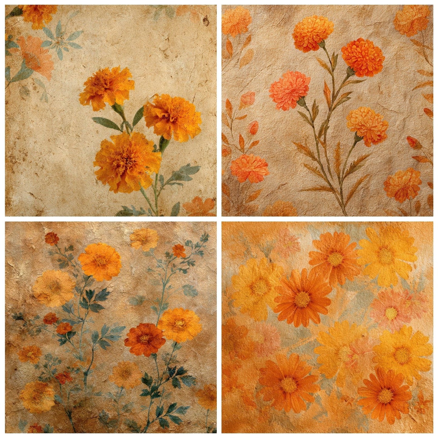 Marigold Clay Grain Floral Digital Paper Pack (DDD002429)