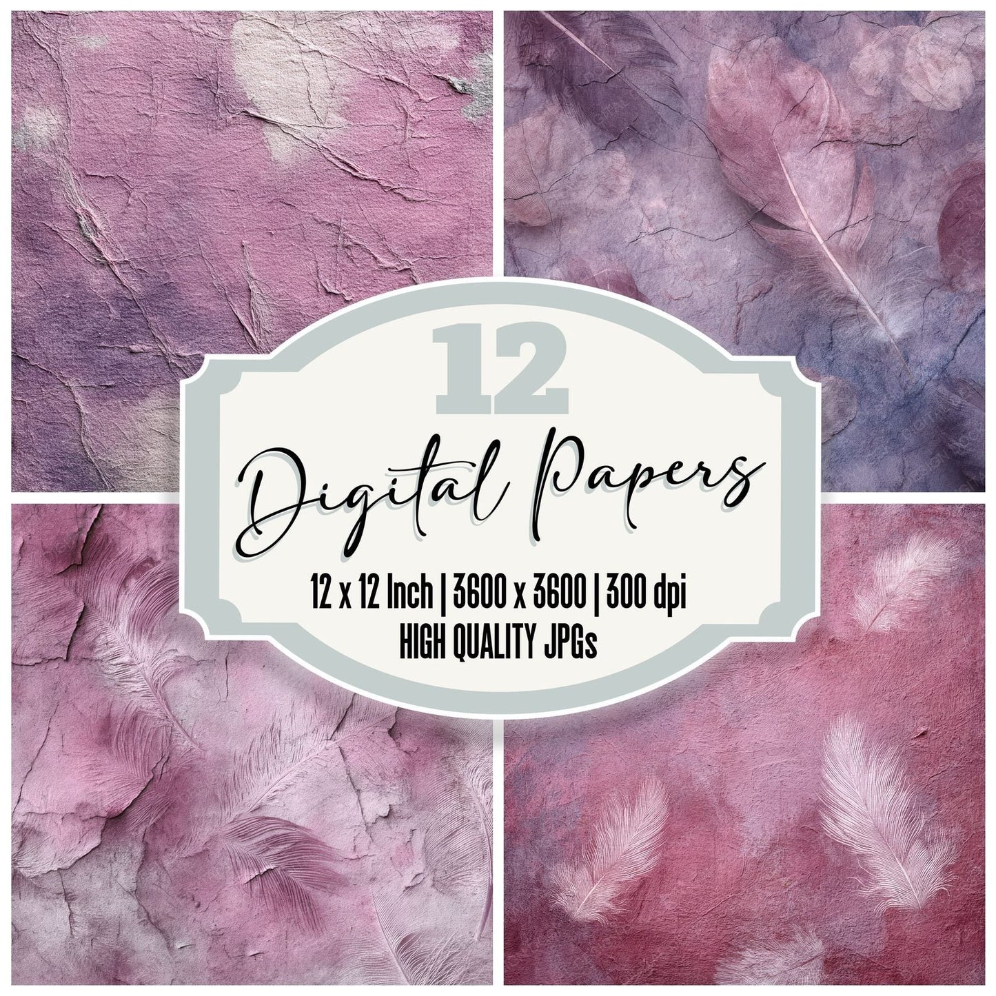 Mauve Baroque Feather Wash Digital Paper Pack (DDD002449)
